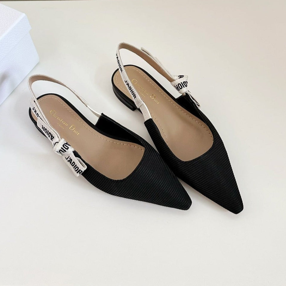 J'ADIOR SLINGBACK FLAT BLACK TECHNICAL FABRIC