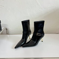 LEE BOOTIES IN BLACK GLAZED CALFSKIN