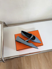 KIARA FLAT PUMP IN CERULEAN BLUE CALFSKIN