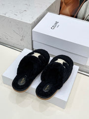 CELINE 25S GEORGIA SLIDE IN SHEARLING IN BLACK