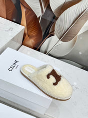 CELINE 25S GEORGIA SLIDE IN SHEARLING IN IVORY
