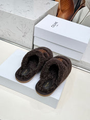CELINE 25S GEORGIA SLIDE IN SHEARLING IN DARK BROWN
