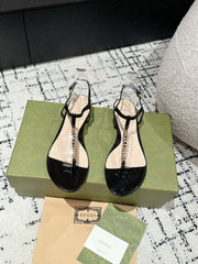 THONG SANDAL IN BLACK CALFSKIN WITH GOLD HARDWARE