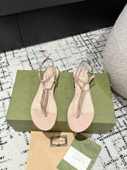 THONG SANDAL IN ALMOND BEIGE CALFSKIN WITH GOLD HARDWARE