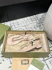 THONG SANDAL IN ALMOND BEIGE CALFSKIN WITH GOLD HARDWARE