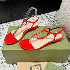 THONG SANDAL IN CANDY RED CALFSKIN WITH GOLD HARDWARE