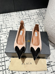 ALAIA PUMP 1 CM IN ALMOND BEIGE SUEDE MIX BLACK CALFSKIN