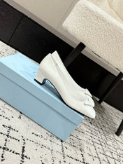 PRADA 25S SQUARE TOE HIGH HEELS IN WHITE PATENT CALFSKIN