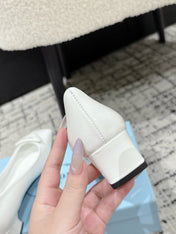 PRADA 25S SQUARE TOE HIGH HEELS IN WHITE PATENT CALFSKIN