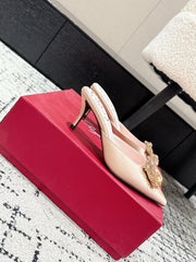 ROGER VIVIER 25S EFFLORESCENCE MULES 65MM IN GOLD SATIN EMBELLISHED CRYSTALS