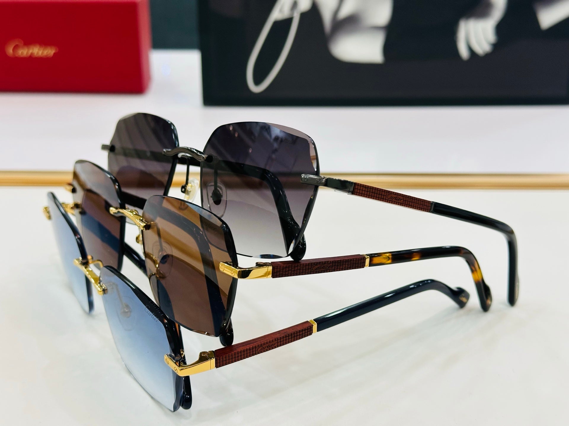 SIGNATURE C DE RECTANGULAR FRAME SUNGLASSES CT0483S IN METAL AND WOODEN