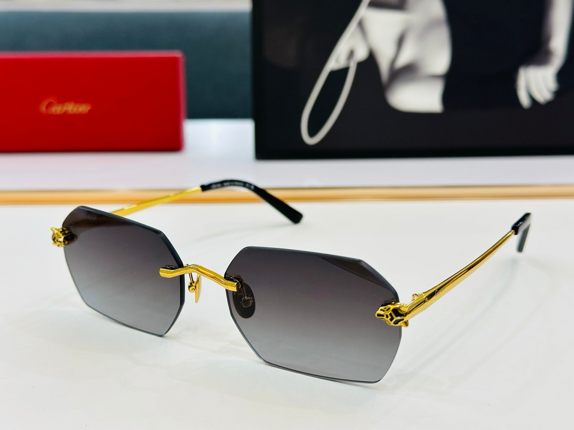 PANTHÈRE RIMLESS GEOMETRIC FRAME SUNGLASSES CT0504S IN METAL