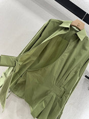 LOEWE GREEN LONG SLEEVE SHIRT WITH PLEATED WAIST
