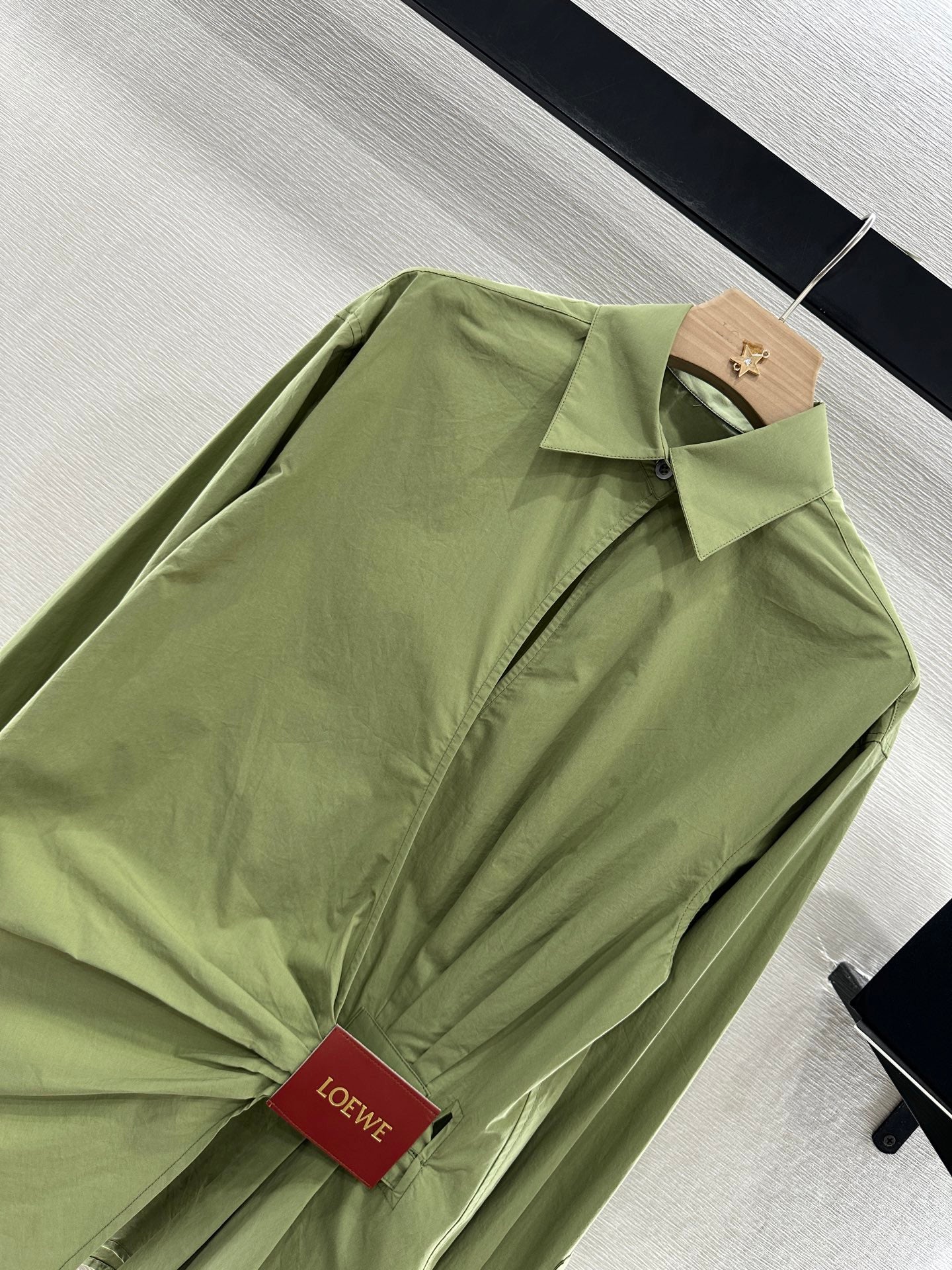 LOEWE GREEN LONG SLEEVE SHIRT WITH PLEATED WAIST