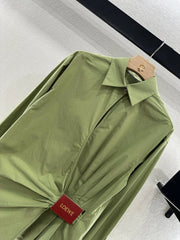LOEWE GREEN LONG SLEEVE SHIRT WITH PLEATED WAIST