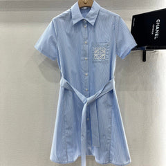 BELTED STRIPED EMBROIDERED DRESS 25S IN COTTON 265664