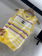 CHANEL STRIPED SLEEVELESS KNIT TOP 263403