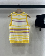 CHANEL STRIPED SLEEVELESS KNIT TOP 263403