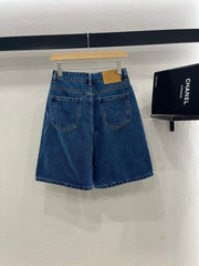 LV HIGH-WAIST LASER-CUT DENIM SHORTS