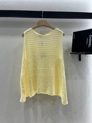 CHANEL LIGHT YELLOW SLEEVELESS KNIT TOP