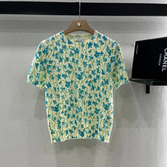 LOEW 25S SHORT SLEEVE SWEATER KNIT FLORAL 264994
