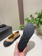 CHANEL 26S MARY JANE FLAT IN BLACK MIX BEIGE FABRIC AND LAMBSKIN