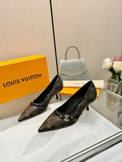 6AM HIGH HEELS 55 MM IN CHOCOLATE BROWN MONOGRAM LAMBSKIN