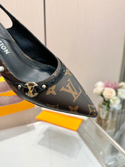 6AM SLINGBACK HIGH HEELS 55 MM IN CHOCOLATE BROWN MONOGRAM LAMBSKIN