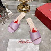 CRYSTAL HEEL MULE IN LIGHT PURPLE SILK