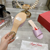 CRYSTAL HEEL MULE IN LIGHT PURPLE SILK