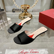 CRYSTAL HEEL MULE IN BLACK SILK