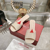 CRYSTAL HEEL MULE IN WHITE CALFSKIN