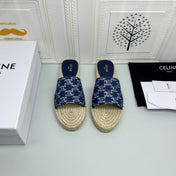 NEW FLAT FISHERMAN SLIPPERS NAVY BLUE COTTON CANVAS