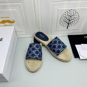 NEW FLAT FISHERMAN SLIPPERS NAVY BLUE COTTON CANVAS