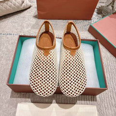 FLAT SHOES IN CREAM WHITE MESH FABRIC