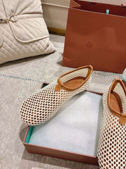 FLAT SHOES IN CREAM WHITE MESH FABRIC