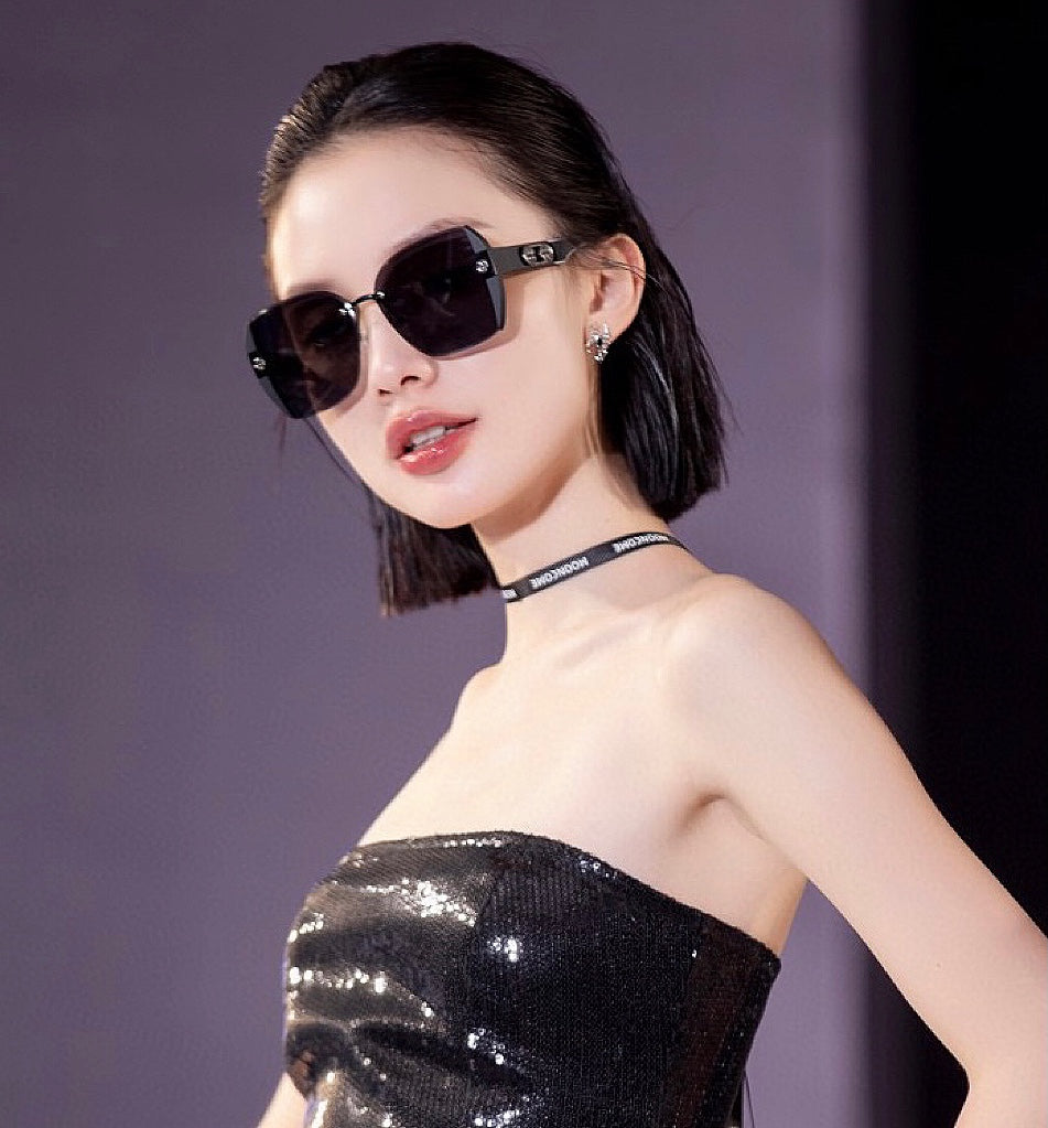 EMBOSSED LOGO SQUARE FRAME SUNGLASSES G0296 IN ACETATE AND METAL