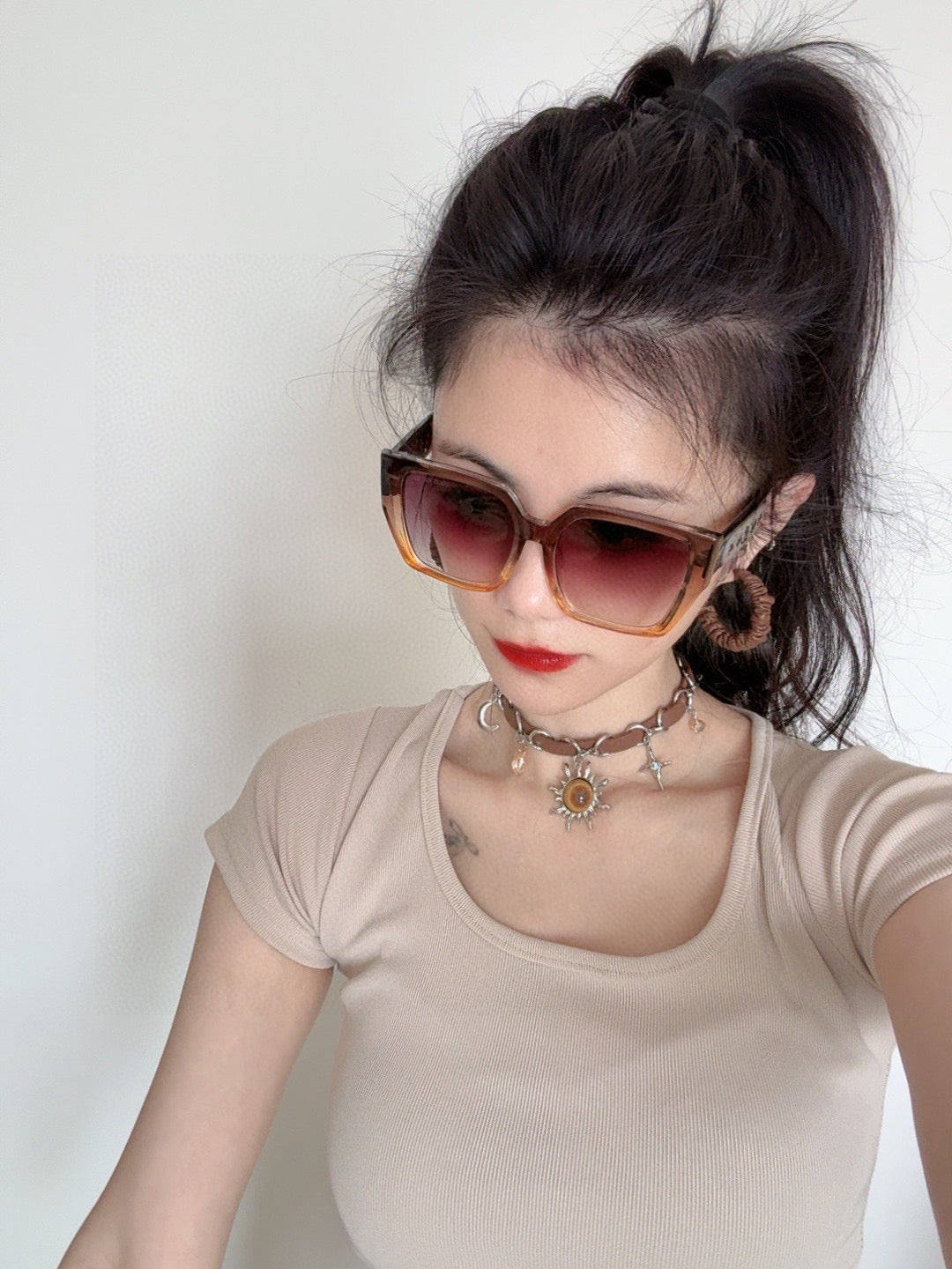 SQUARE SUNGLASS L6133 IN ACETATE FRAME EMBOSSED LOGO