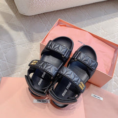 Sandals Black Sheepskin With Horizontal Straps
