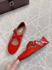 ALAIA CRISS CROSS BALLET FLAT IN CANDY RED LAMBSKIN WITH SILVER HARDWARE