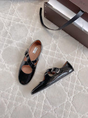 ALAIA CRISS CROSS BALLET FLAT IN BLACK LAMBSKIN WITH SILVER HARDWARE
