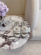 PLATFORM SLIPPERS IN SILVER WOOL AND LAMBSKIN