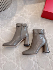 VIV' PODIUM BOOTIES IN GREY GLOSSY LAMBSKIN