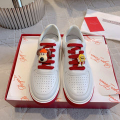 VIV' SKATE WHITE LEATHER SNEAKERS WITH RED LACES AND CARTOON CHARMS