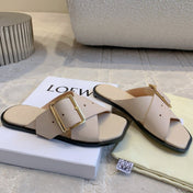 PETAL BELT FLAT SANDAL IN BEIGE CREAM CALFSKIN