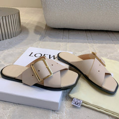 PETAL BELT FLAT SANDAL IN BEIGE CREAM CALFSKIN