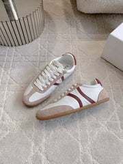 CELINE 25S JOGGER LOW LACE UP SNEAKER IN WHITE BEIGE RED CALFSKIN AND SUEDE