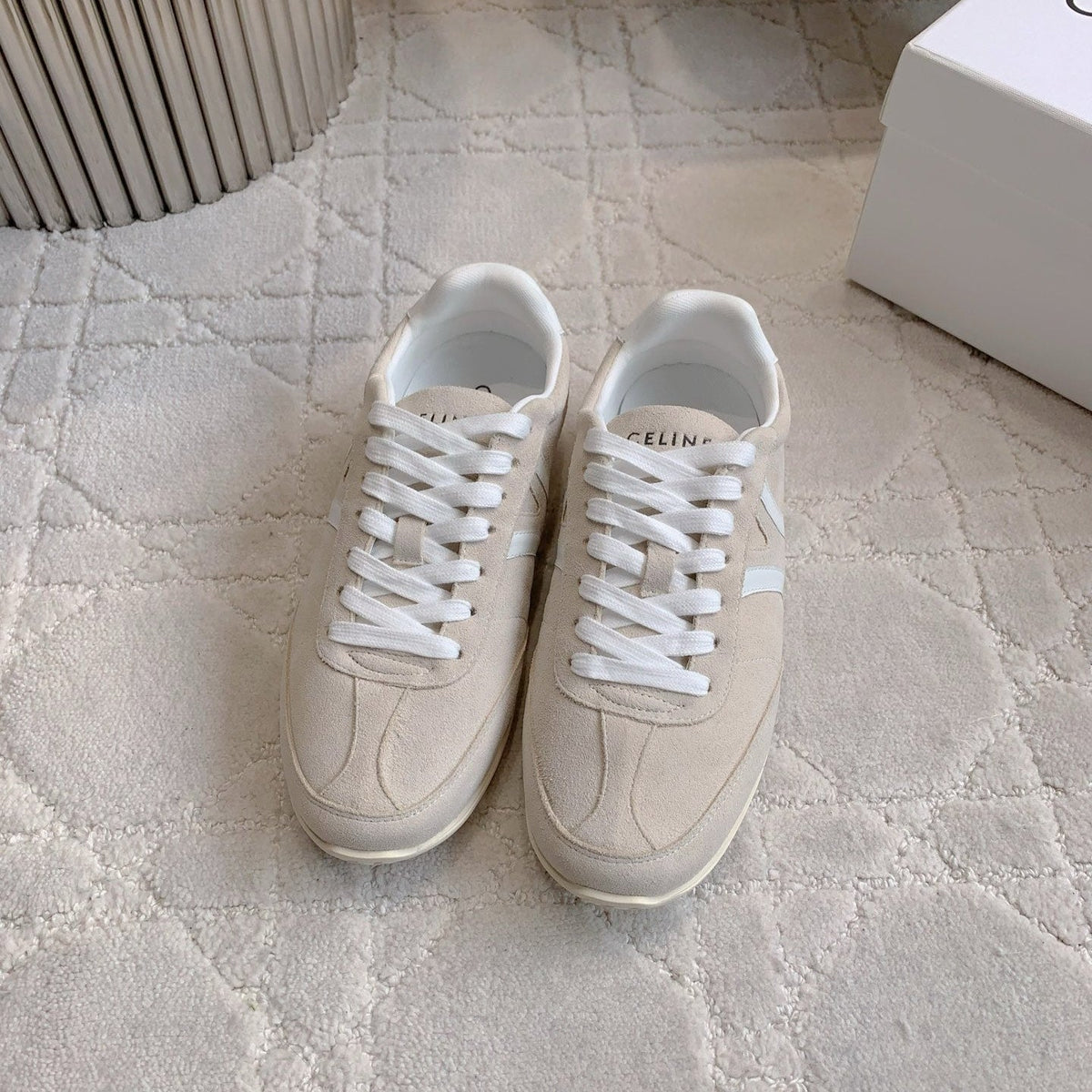 CELINE 25S JOGGER LOW LACE UP SNEAKER IN LIGHT GRAY CALFSKIN AND SUEDE
