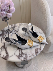 BALENCIAGA 25S HIGH SLINGBACK 35 MM IN WHITE LAMBSKIN WITH GOLD HARDWARE