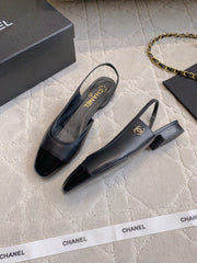 CHANEL 25S SLINGBACK IN BLACK FULL CALFSKIN GOLD HARDWARE